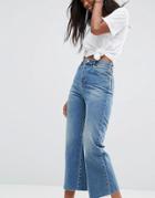 Asos Rigid Crop Flare Jeans With Godet Inserts-blue