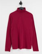 Asos Design Long Sleeve Roll Neck T-shirt In Burgundy-red