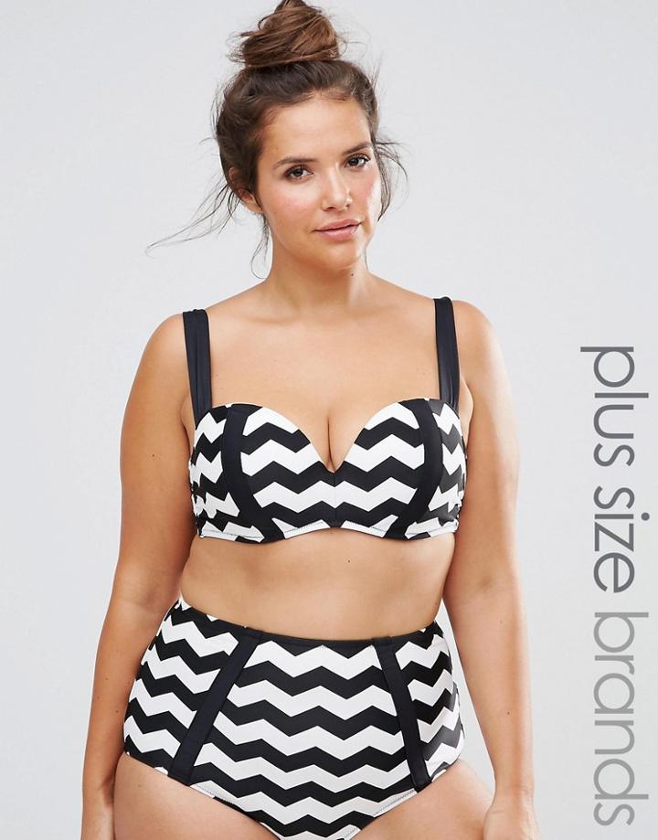 City Chic Curve Monochrome Bikini Top - Black