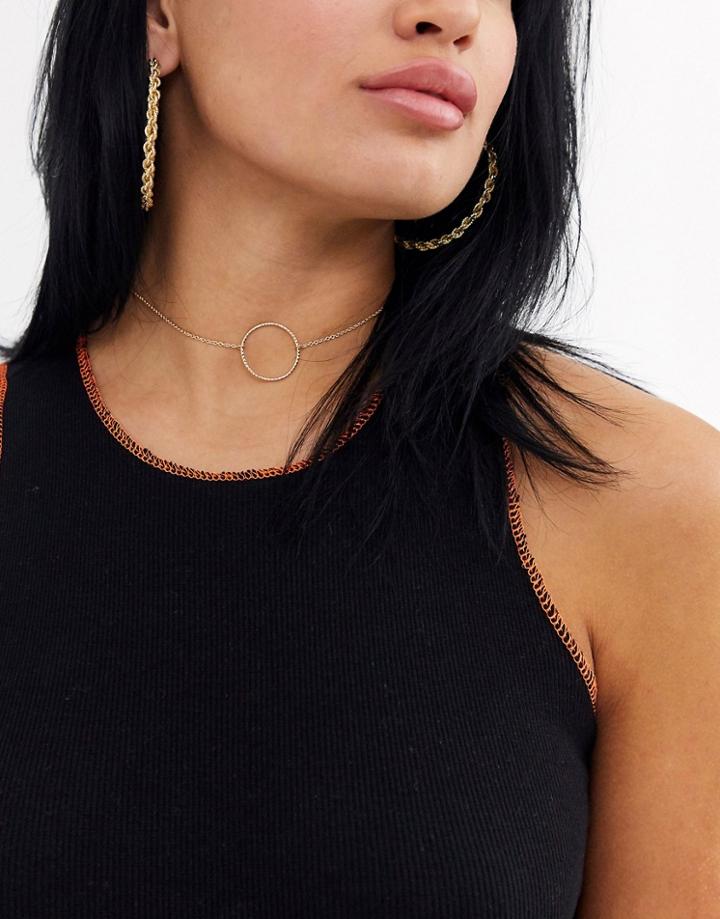 Asos Design Choker Necklace With Fine Open Circle In Gold Tone