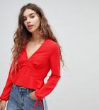 Miss Selfridge Button Down Tie Sleeve Blouse-red