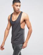 Asos Longline Tank With Extreme Racer Back And Curved Hem In Washed Bl
