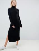 Asos Design Sweater Dress In Midi Length With Side Splits - Black