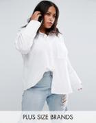 Daisy Street Plus Relaxed Shirt With Chest Pocket - White