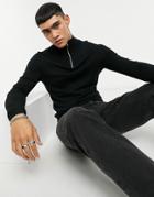 Asos Design Muscle Fit Merino Wool Half Zip Sweater In Black