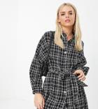 Asos Design Petite Belted Mini Shirt Dress In Mono Boucle-multi