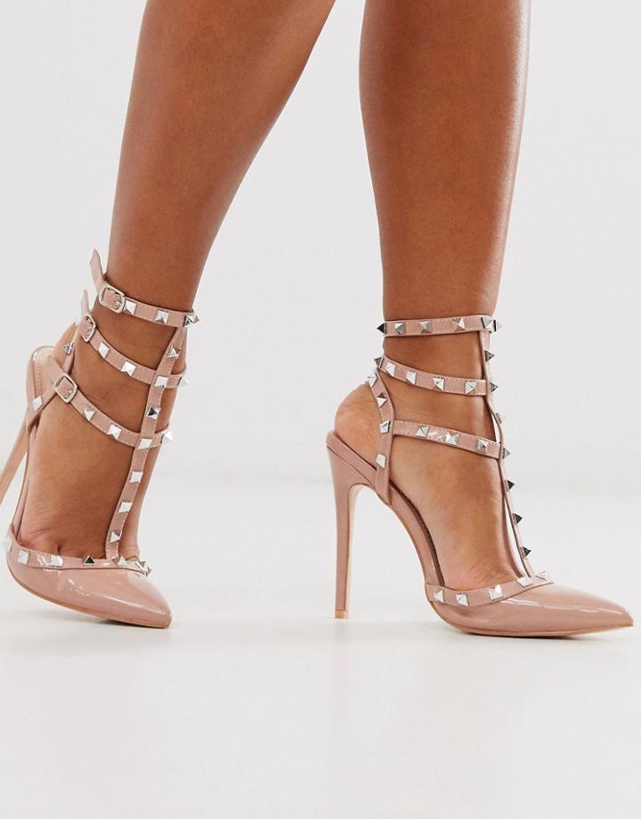 Public Desire Stush Studded Heeled Pumps In Blush-beige