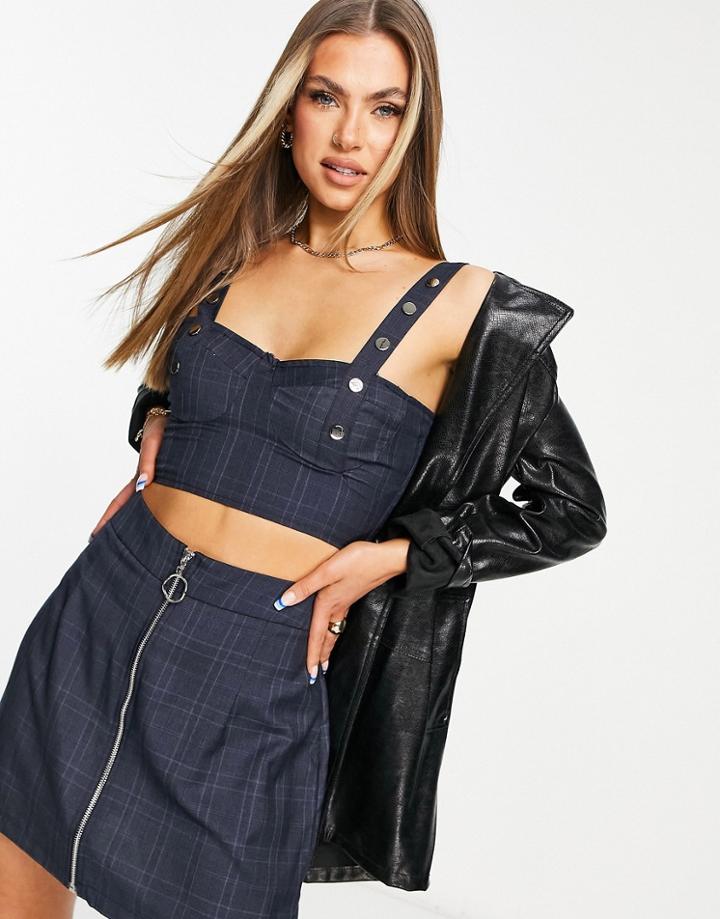 4th & Reckless Set Crop Top With Buttons In Navy Check