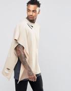 Asos Extreme Oversized Cape T-shirt With Distressing And Raw Edge - Blonde
