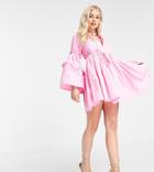 In The Style Petite X Lorna Luxe Exclusive Volume Sleeve Smock Dress In Pink