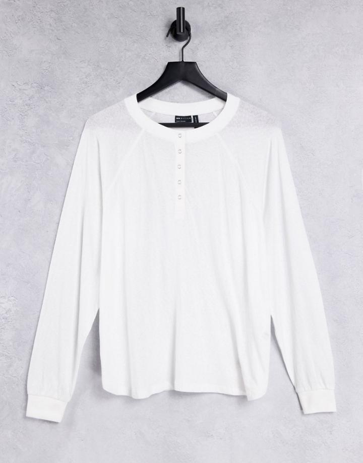 Asos Design Oversized Snap Front Long Sleeve Top In White