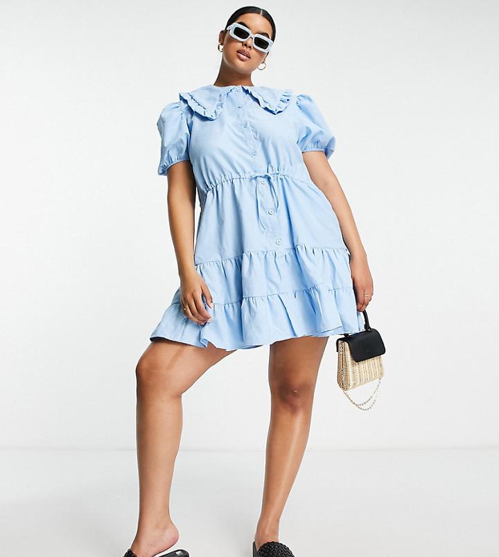 Lola May Plus Shirt Dress With Oversized Collar In Blue