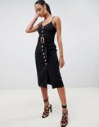 Finders Westway Buttondown Midi Dress With Statement Belt - Black