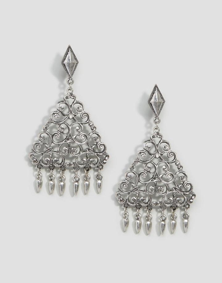 Asos Filigree Triangle Drop Earrings - Silver