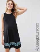 Asos Maternity Swing Dress With Embroidered Tape - Black