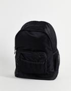 Asos Design Backpack In Black Nylon With Mesh Pockets