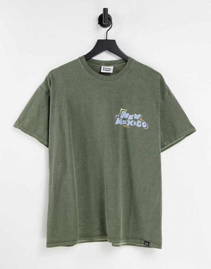 Vintage Supply T-shirt In Forest Green With New Mexico Back Print