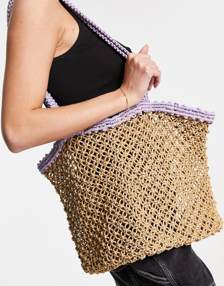 Crochet Tote With Trim-purple
