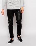 Asos Super Skinny Jeans In Mock Croc Fabric - Black