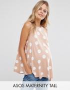 Asos Maternity Tall Sleeveless Longline Swing Top In Polka Dot - Pink