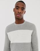 Bershka Knitted Sweater In Light Gray With White Color Block - Gray