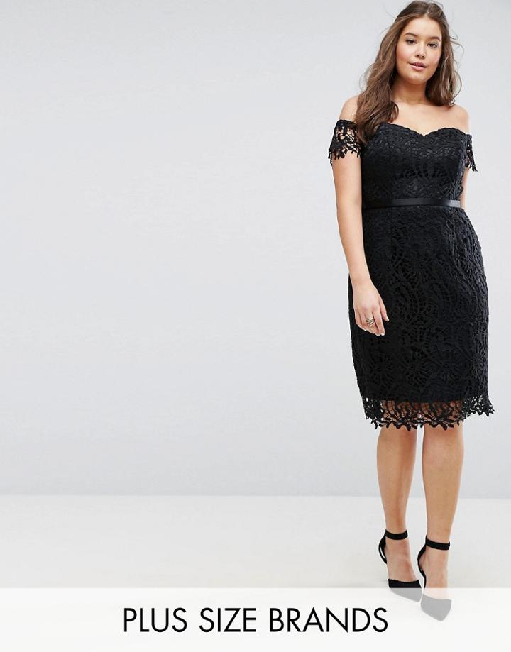 Chi Chi London Plus Lace Bandeau Midi Dress With Sweetheart Neck - Black
