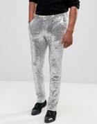 Asos Skinny Smart Pants In All Over Sequin Silver - Silver