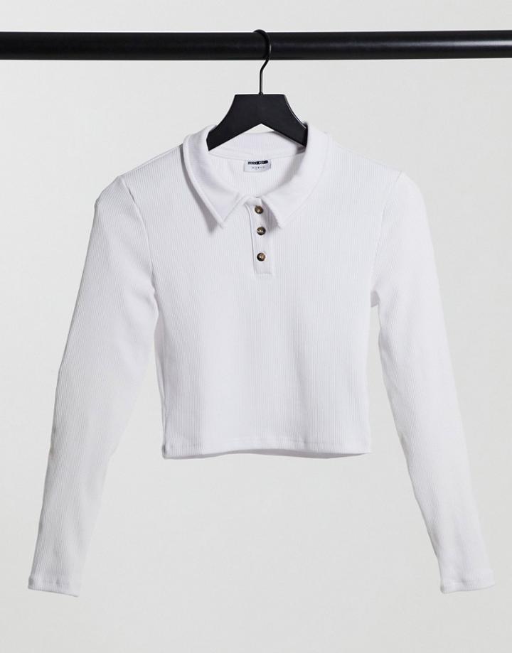Noisy May Cropped Polo Shirt In White