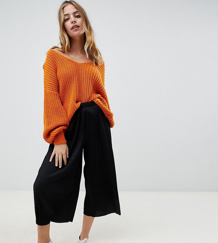Asos Design Petite Plisse Culotte Pants-black