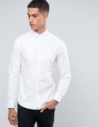Celio Long Sleeve Slim Fit Oxford Shirt With Tonal Elbow Detail - White
