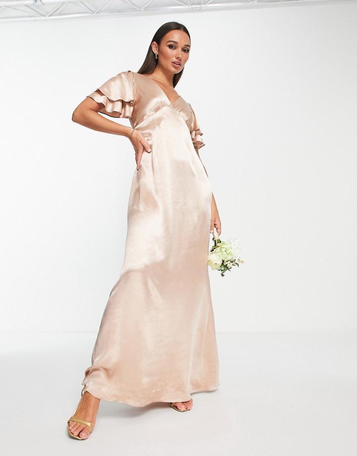 Topshop Eco Vera Blend Bridesmaid Heart Cut Out Back Midi Dress In Blush-pink