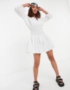 Asos Design Eyelet Mini Shirt Dress In White