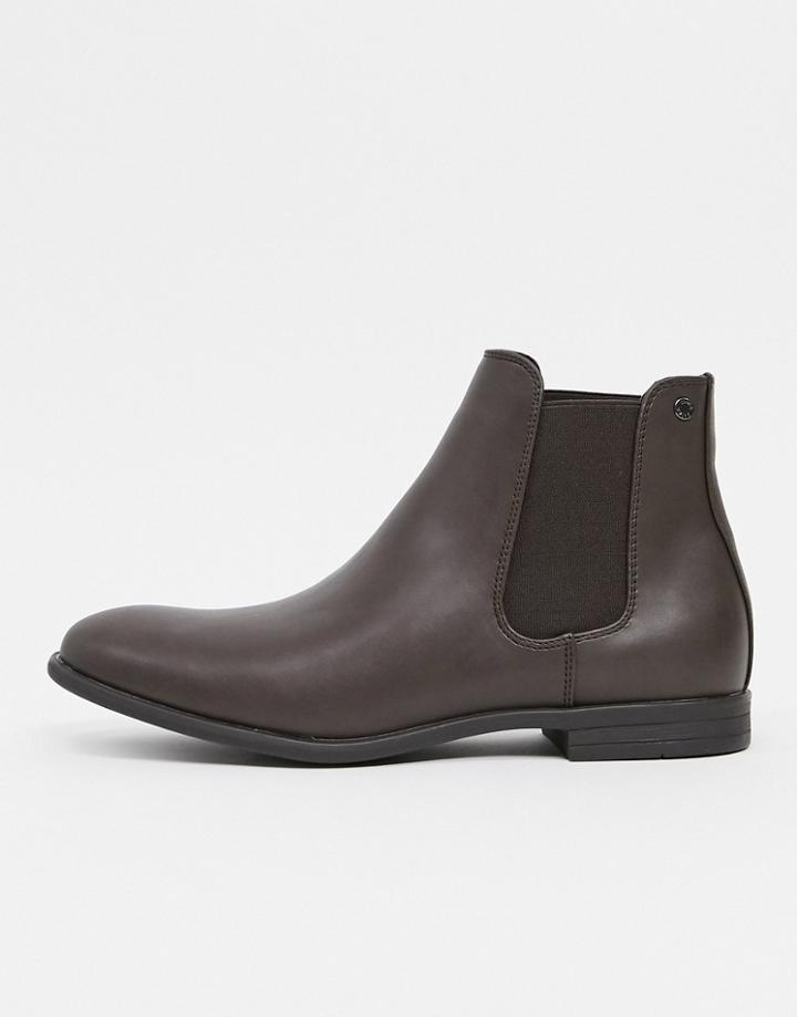 Jack & Jones Faux Leather Chelsea Boot In Brown