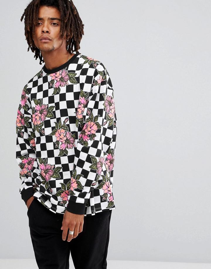 Asos Oversized Sweatshirt With Check & Floral Print - White