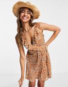 Qed London Frill Wrap Cami Mini Dress In Heart Print-multi
