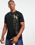 Armani Exchange Side Vertical Logo Print T-shirt In Black & Gold