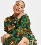 Never Fully Dressed Plus Balloon Sleeve Shirt In Tropical Print - Part Of A Set-multi