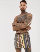 Asos Design Swim Shorts With Floral Stripe In Short Length-multi
