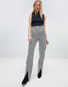 Honey Punch Pants With Front Splits In Pinstripe - Black