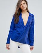 Forever Unique Wrap Over Blouse - Blue
