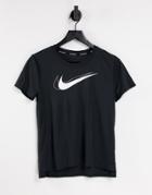 Nike Running Dri-fit Swoosh T-shirt In Black