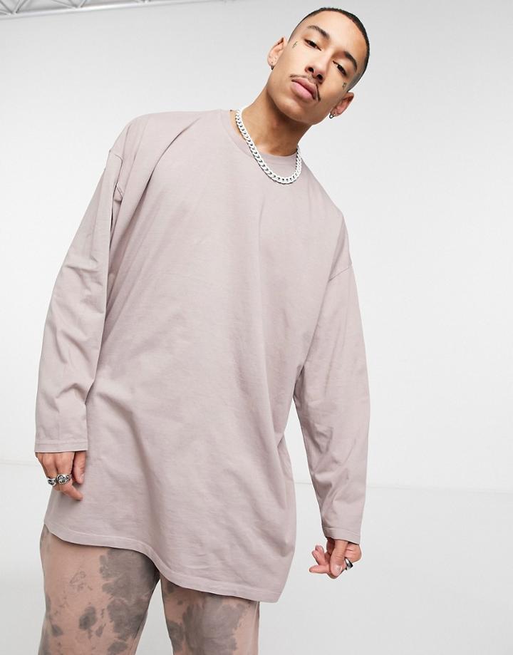 Asos Design Extreme Oversized Super Long Line Long Sleeve T-shirt In Washed Purple