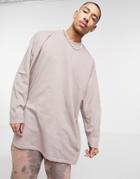 Asos Design Extreme Oversized Super Long Line Long Sleeve T-shirt In Washed Purple