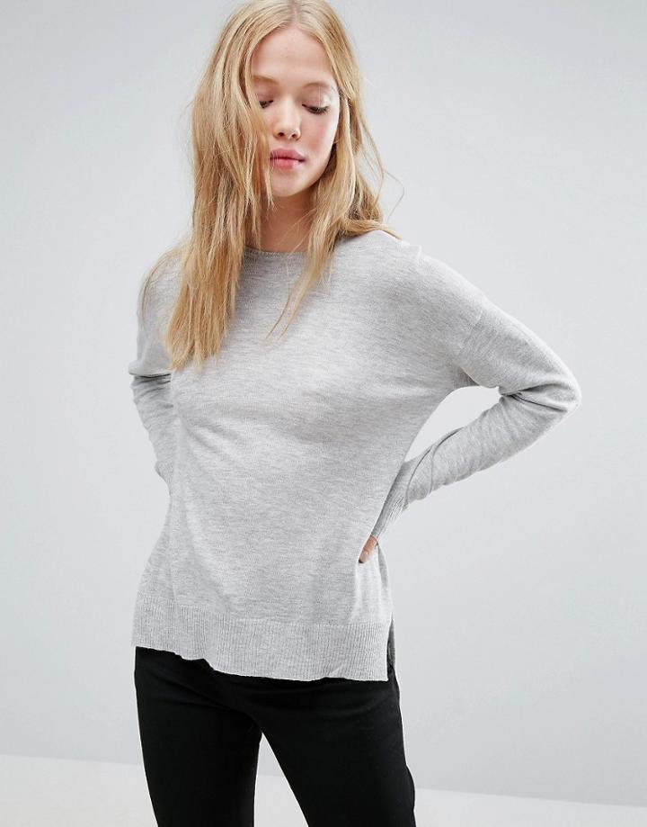 Gestuz Sky V-neck Long Sleeved Tee - Gray