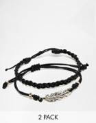 Asos Leather Bracelet Pack With Feather - Black