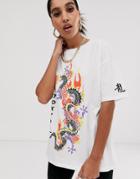 Asos Design Oversized T-shirt With Dragon Print In White - White