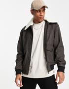 Selected Homme Wool Aviator Jacket In Brown