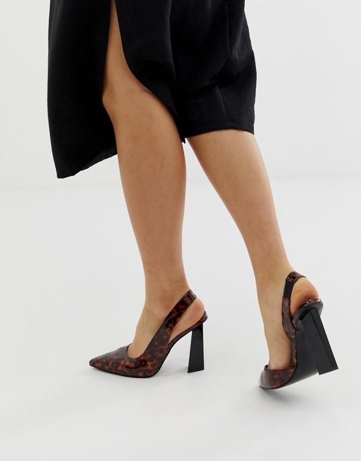 Asos Design Padlock Slingback Pointed High Heels In Tortoise Print - Multi