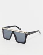Quay Australia Hindsight Flatbrow Sunglasses In Black & Gold - Black