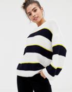 Brave Soul Valley Stripe Sweater - White